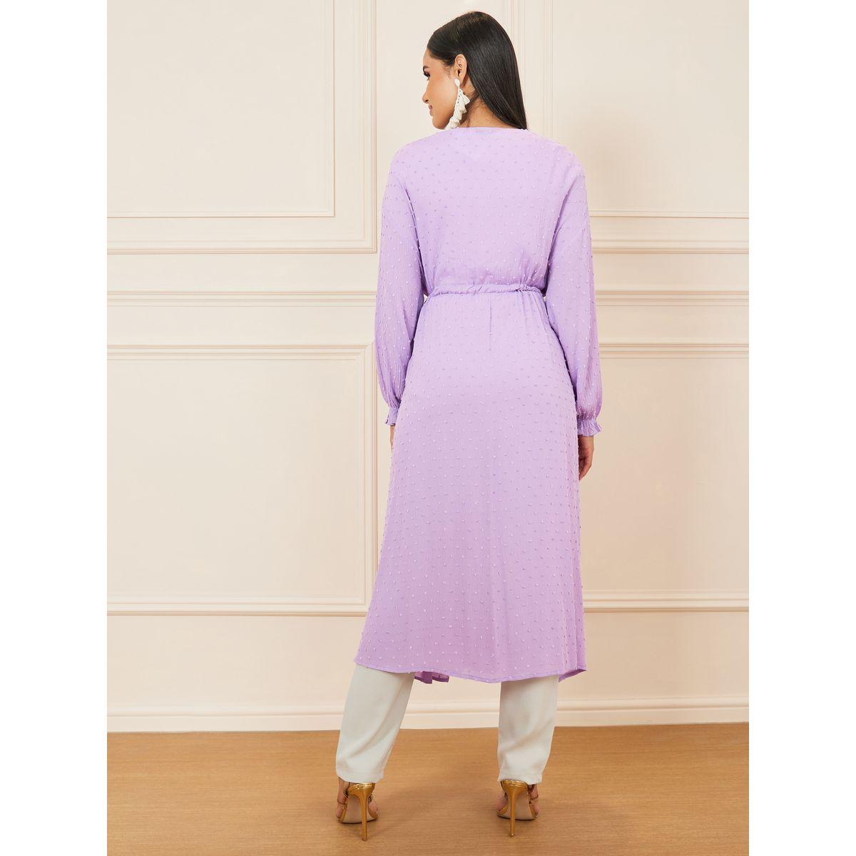 Styli Dobby Front Tie Up Midi Length Kimono-women-clothing-shirtsandblouses-shirts-image-4
