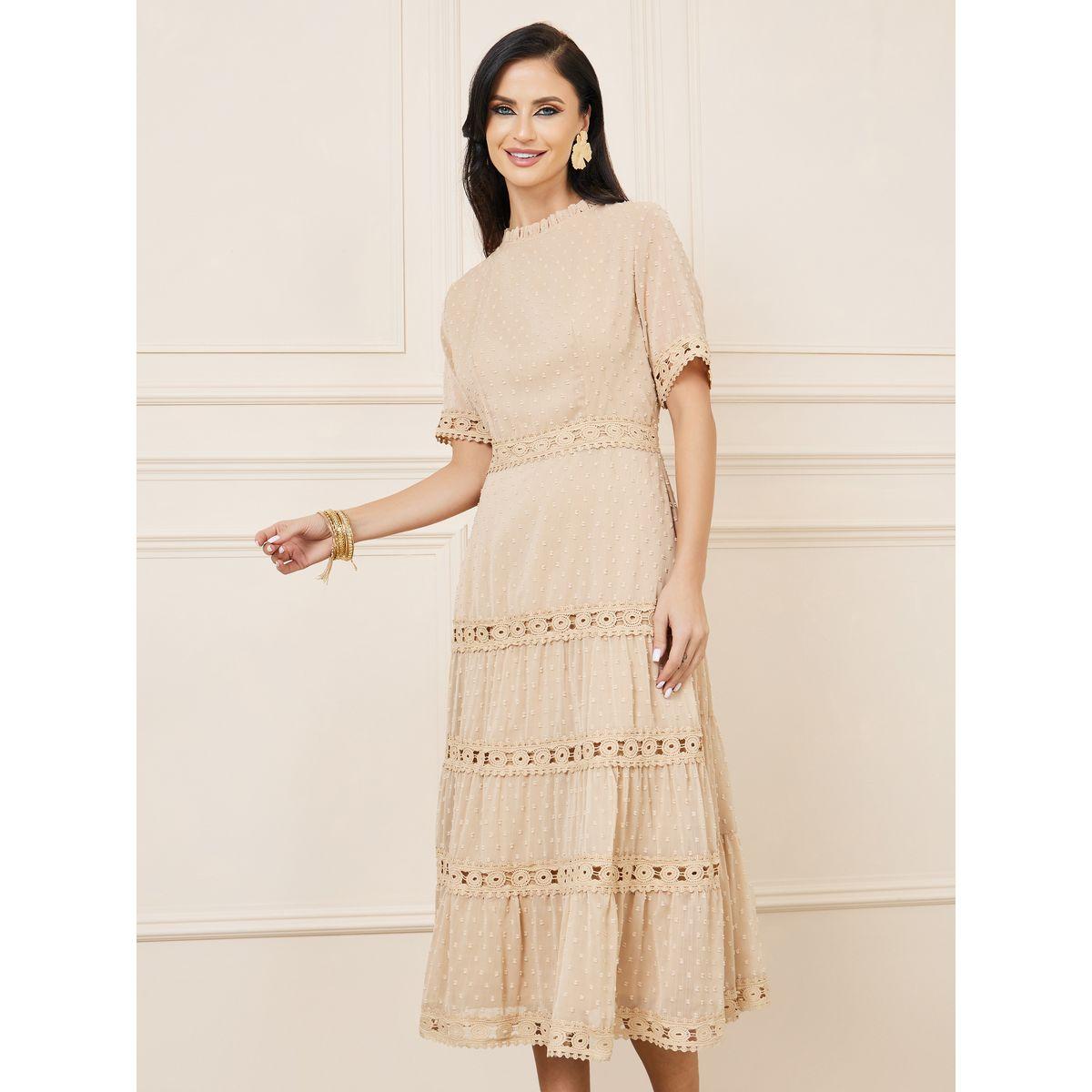Styli Dobby Lace Detail Tiered Midi Dress-women-clothing-dresses-image-2