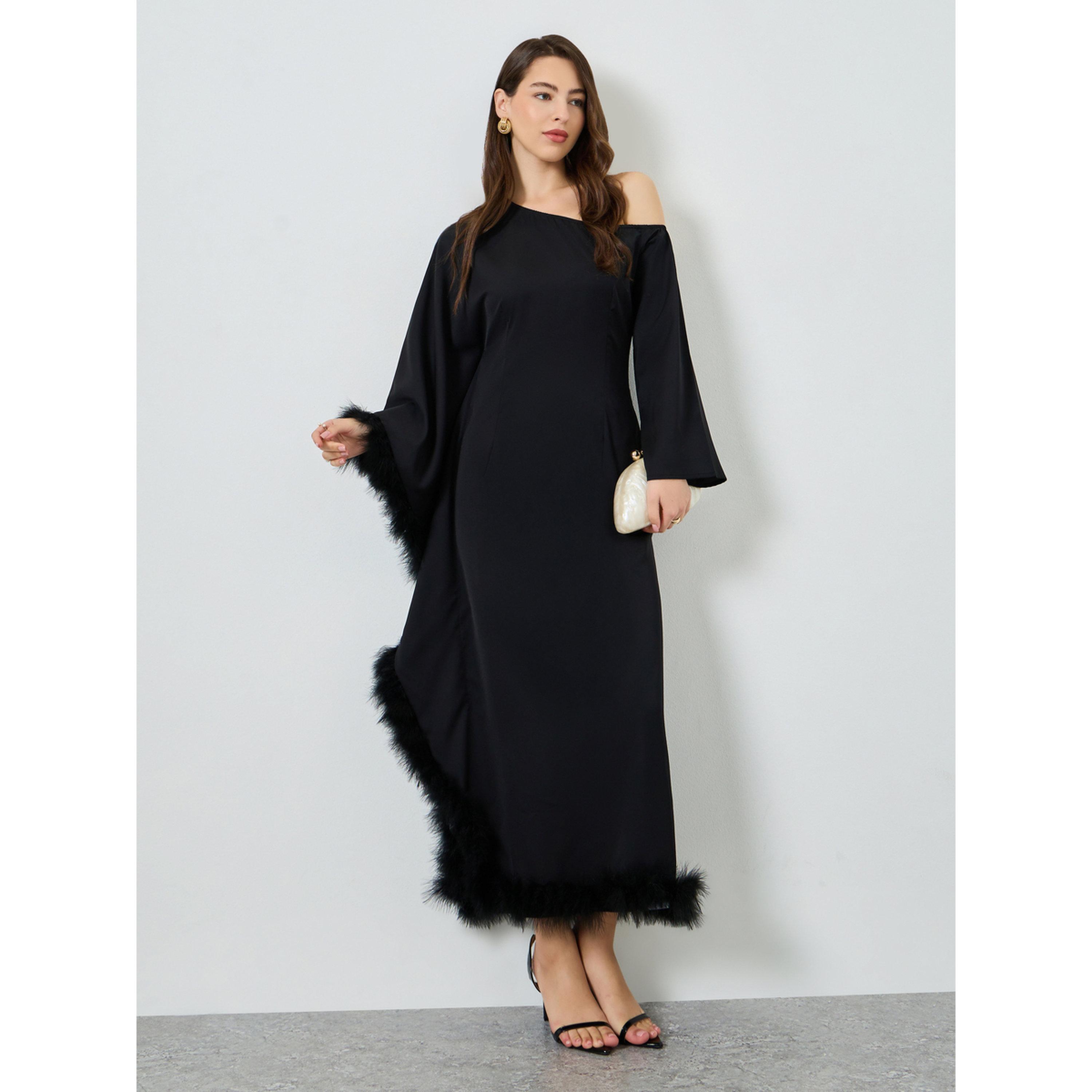 فستان طويل بنمط قفطان وكتف واحد-women-clothing-dresses-image-1