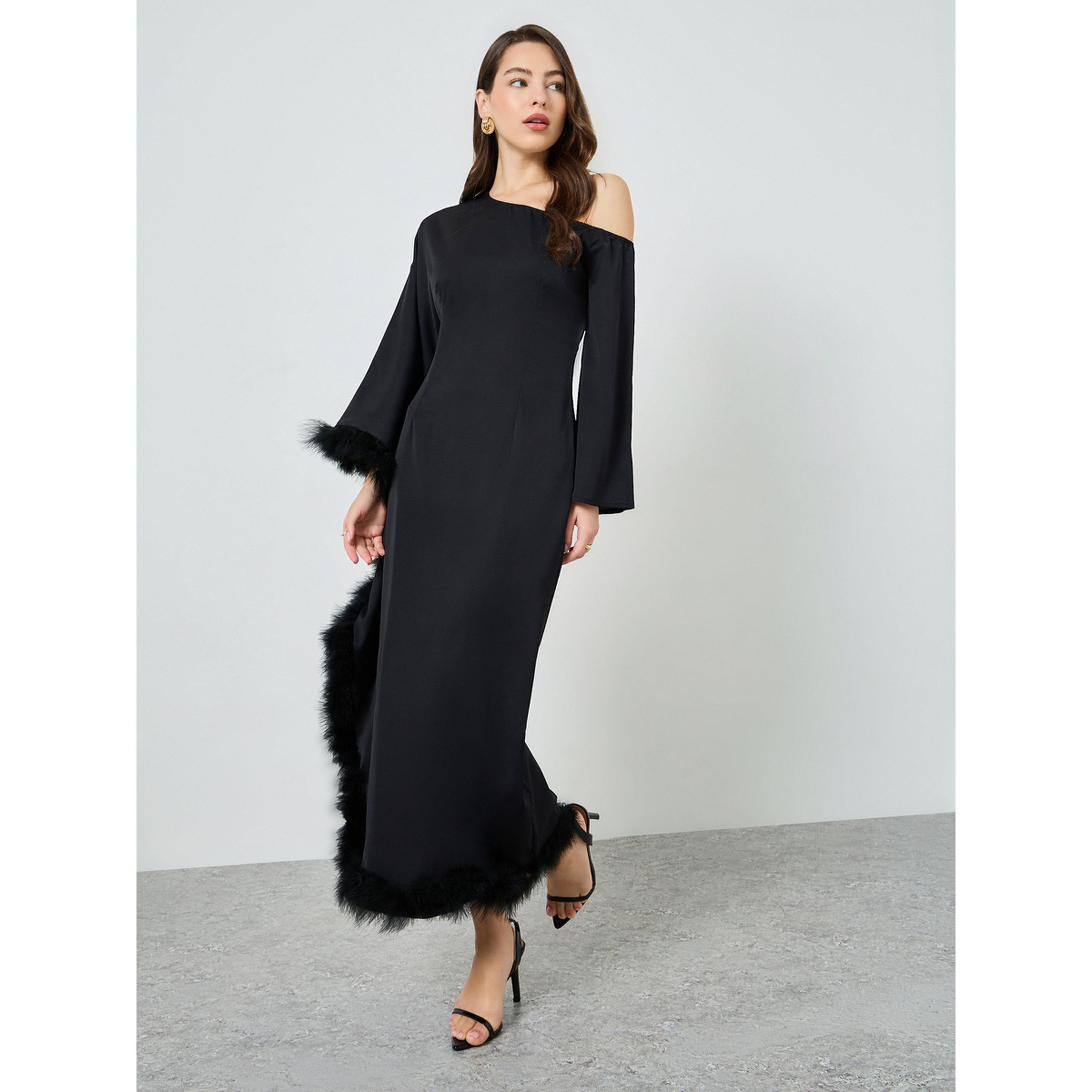 Styli Women Black One Shoulder kaftan Maxi Dress-women-clothing-dresses-image-3