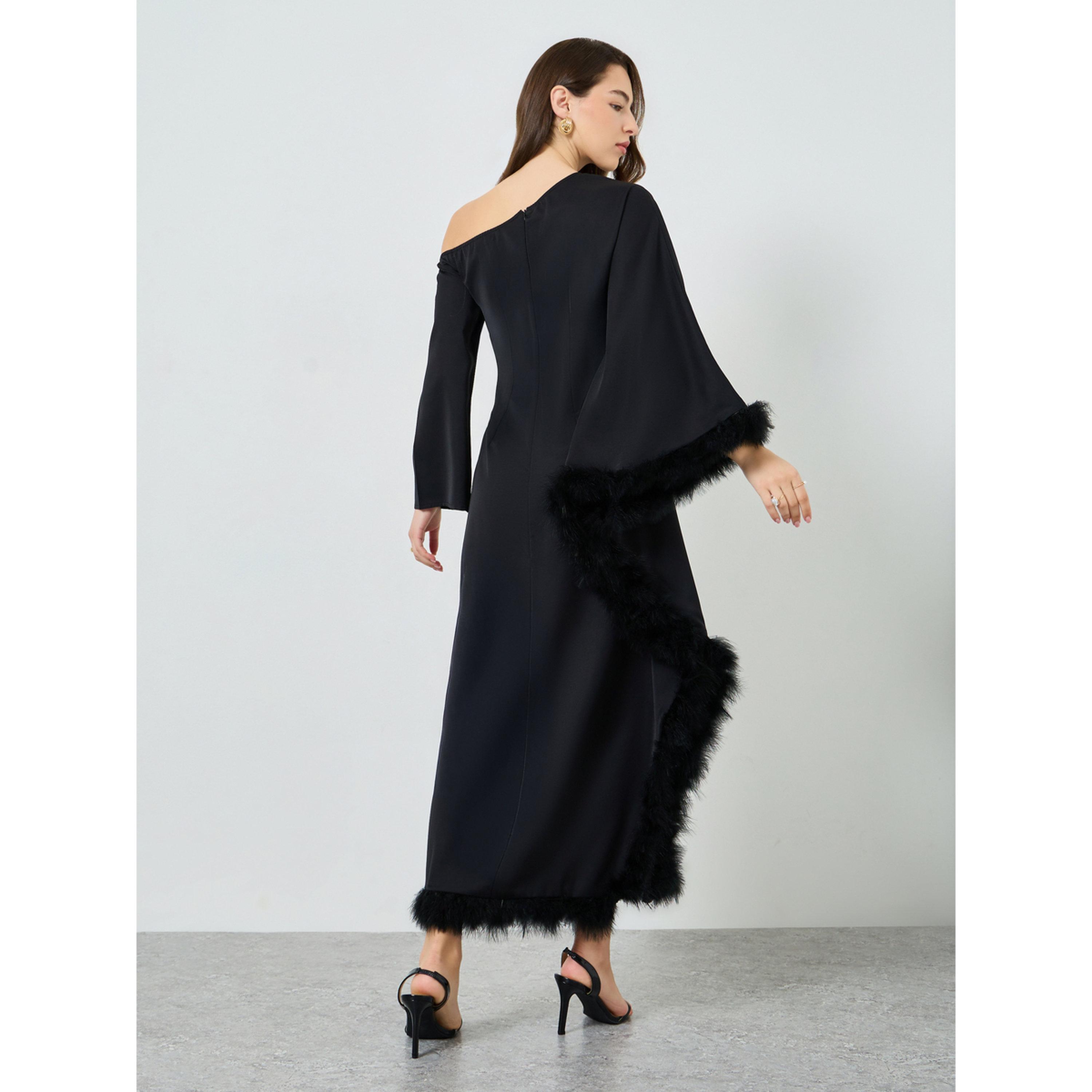 فستان طويل بنمط قفطان وكتف واحد-women-clothing-dresses-image-4