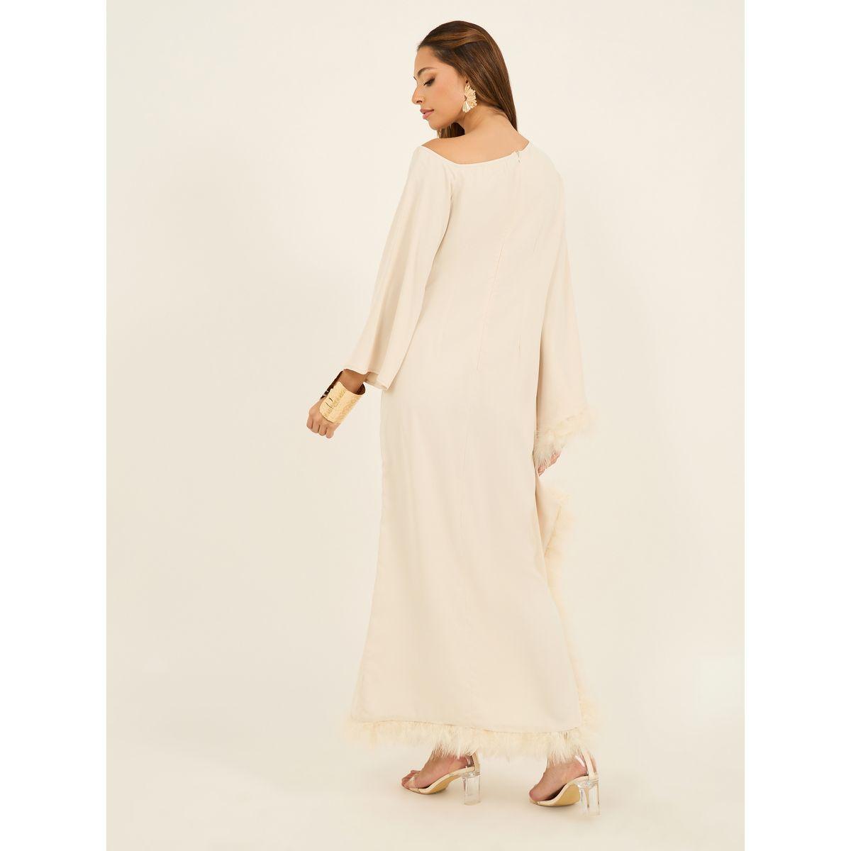 Asymmetric Neck Faux Fur Trim Maxi Dress-women-clothing-dresses-image-6
