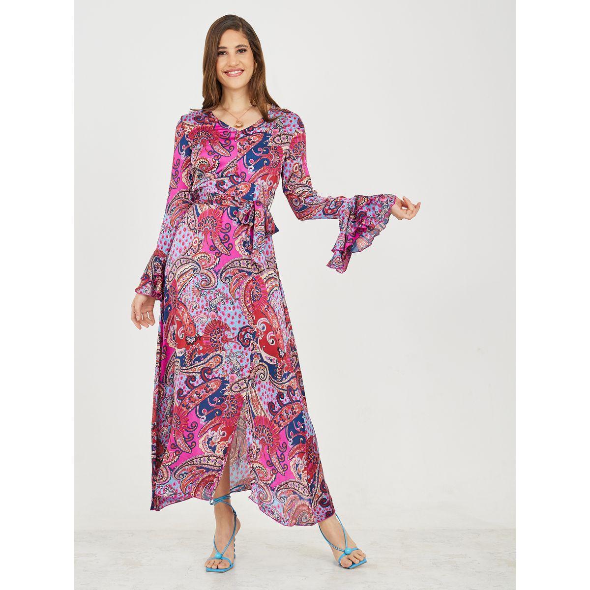 Styli Bohemian Print Flute Sleeves A-Line Maxi Dress-women-clothing-dresses-image-1