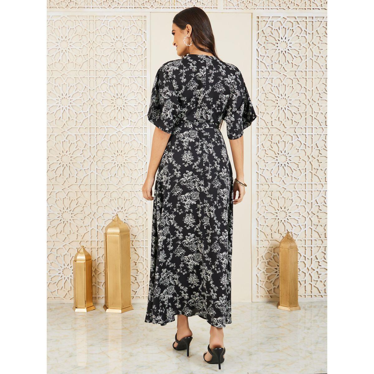 فستان طويل بنمط لف وطبعة زهور-women-clothing-dresses-image-4