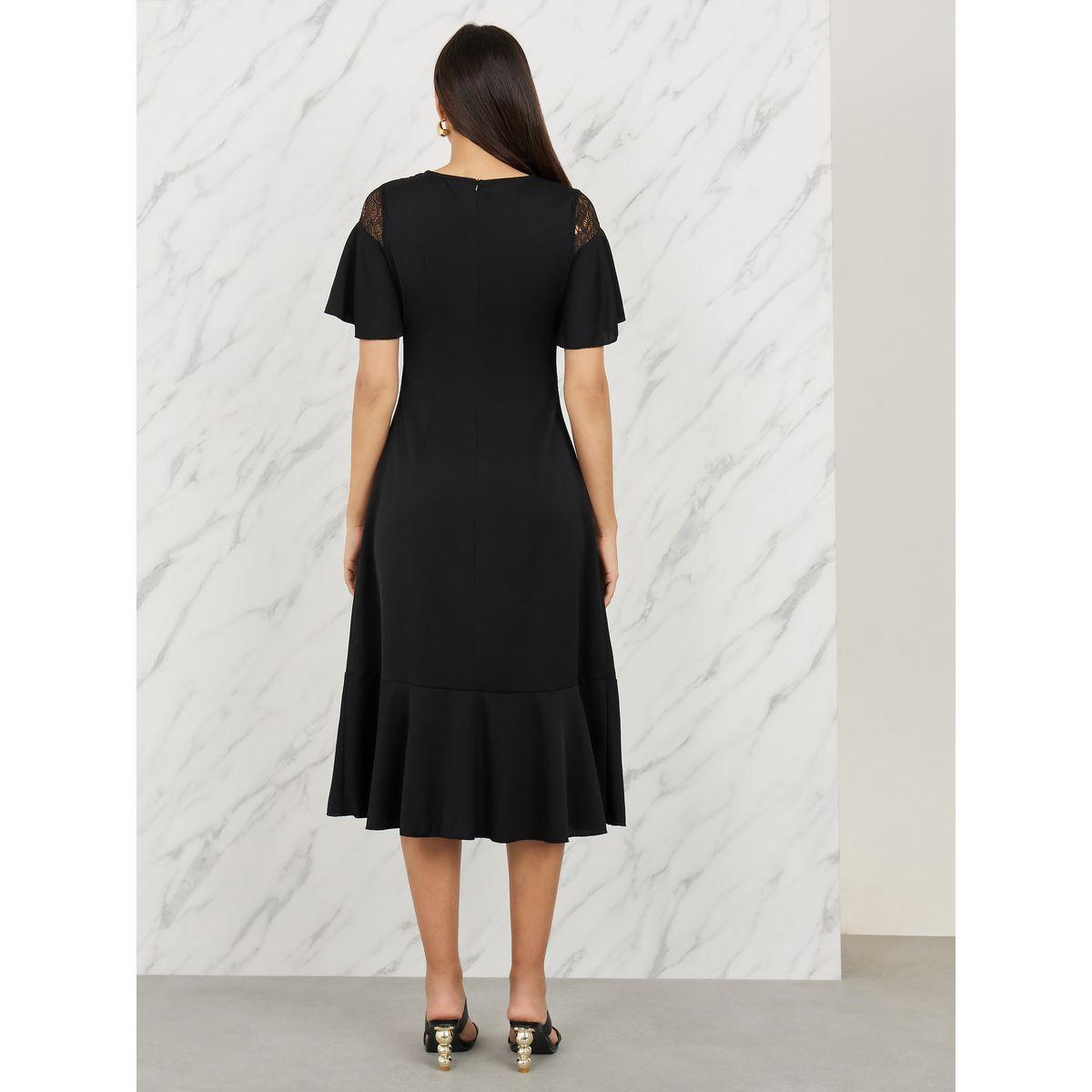 Styli Mesh Insert Ruffle Detail A-Line Midi Dress-women-clothing-dresses-image-4