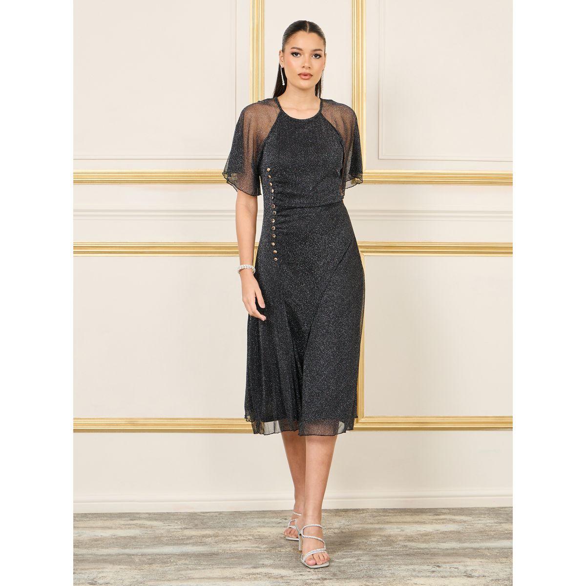 فستان ميدي بتفاصيل شبكية وازرار غلق-women-clothing-dresses-image-1