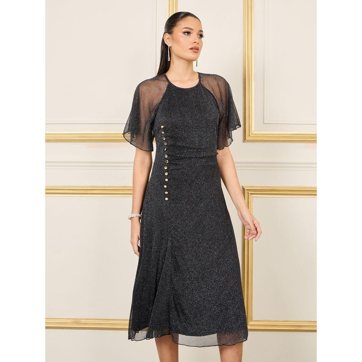 فستان ميدي بتفاصيل شبكية وازرار غلق-women-clothing-dresses-image-2