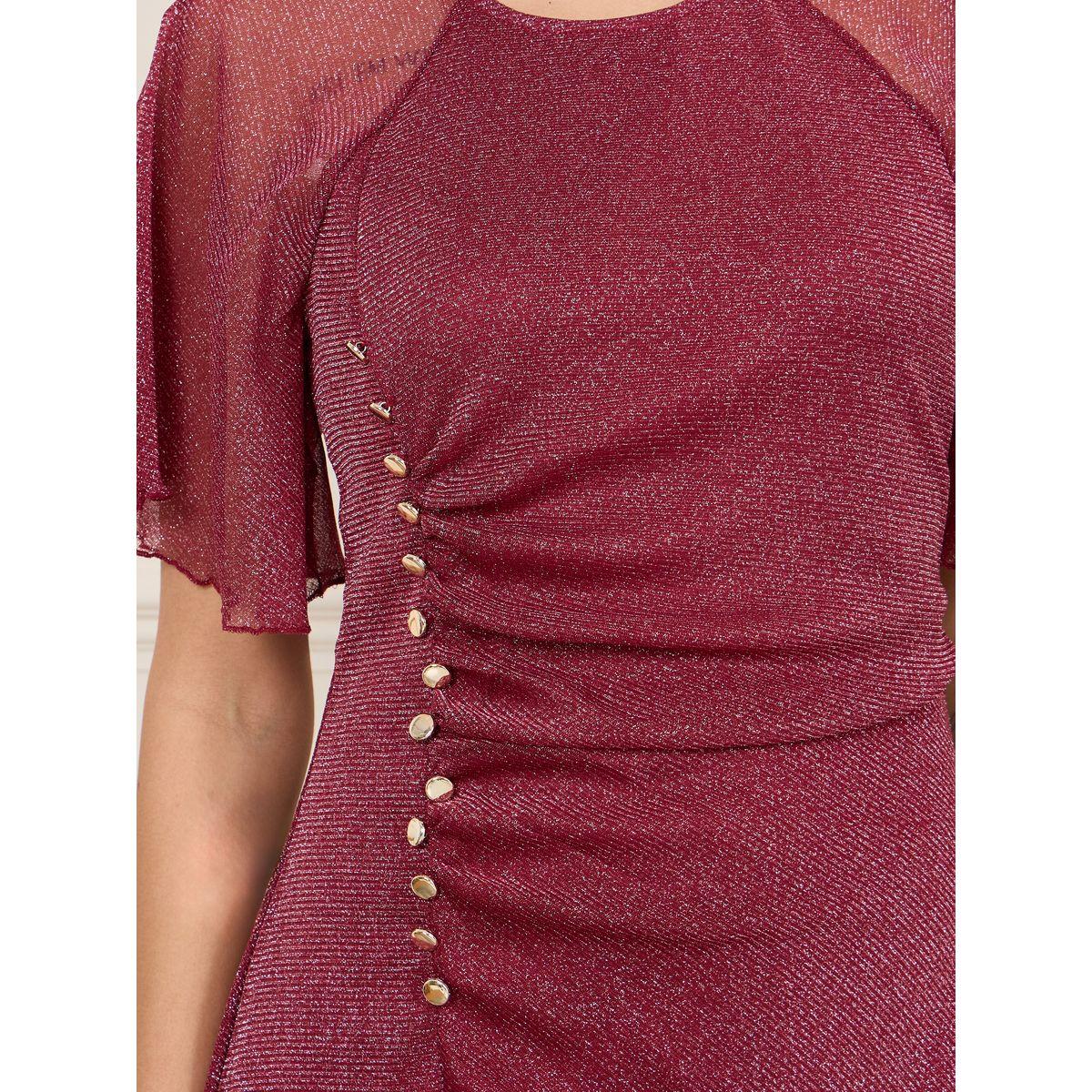 Styli Button Detail Glitter Mesh Sleeves A-Line Midi Dress-women-clothing-dresses-image-3