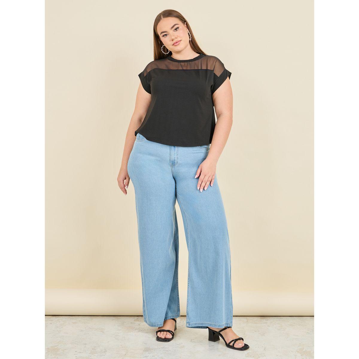 Styli Plus Mesh Insert Regular Fit T-shirt-women-clothing-tshirts-image-2