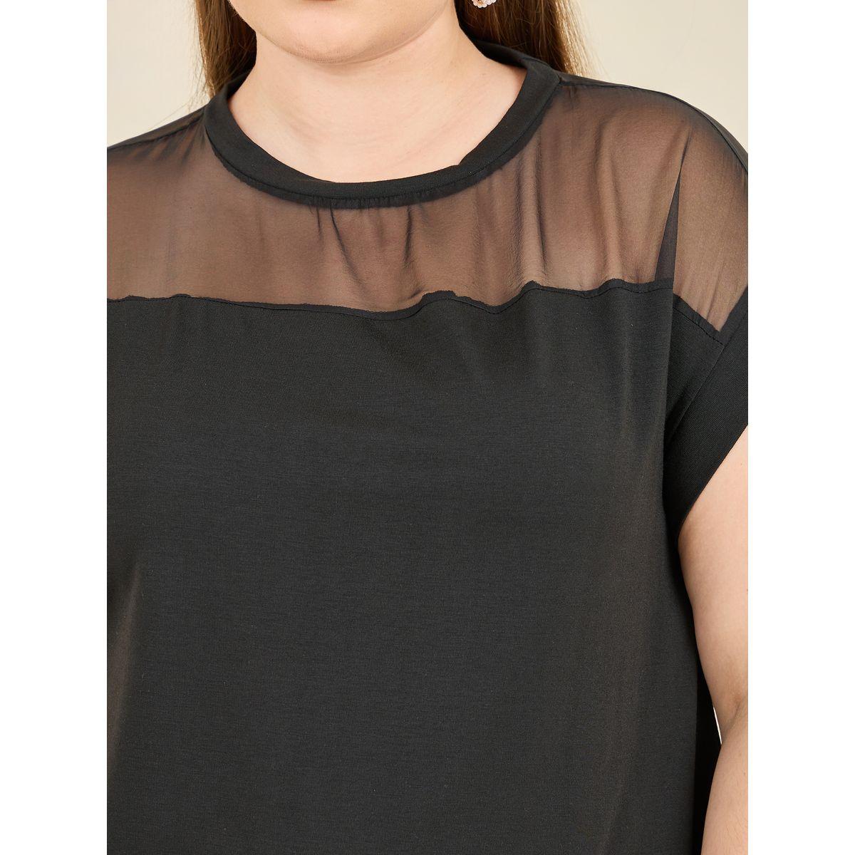 Styli Plus Mesh Insert Regular Fit T-shirt-women-clothing-tshirts-image-3