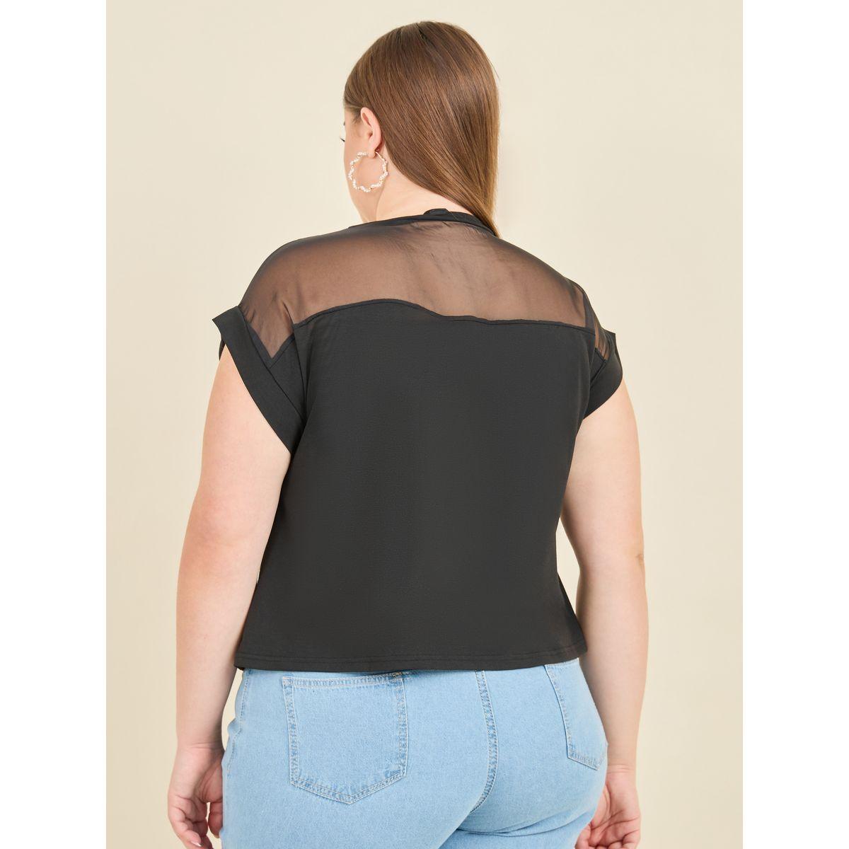 Styli Plus Mesh Insert Regular Fit T-shirt-women-clothing-tshirts-image-4