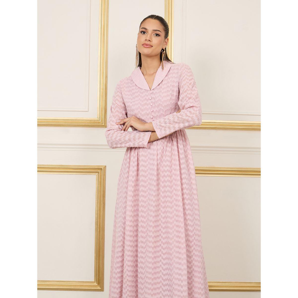 Styli Burnout Texture Collared A-Line Maxi Dress-women-clothing-dresses-image-2