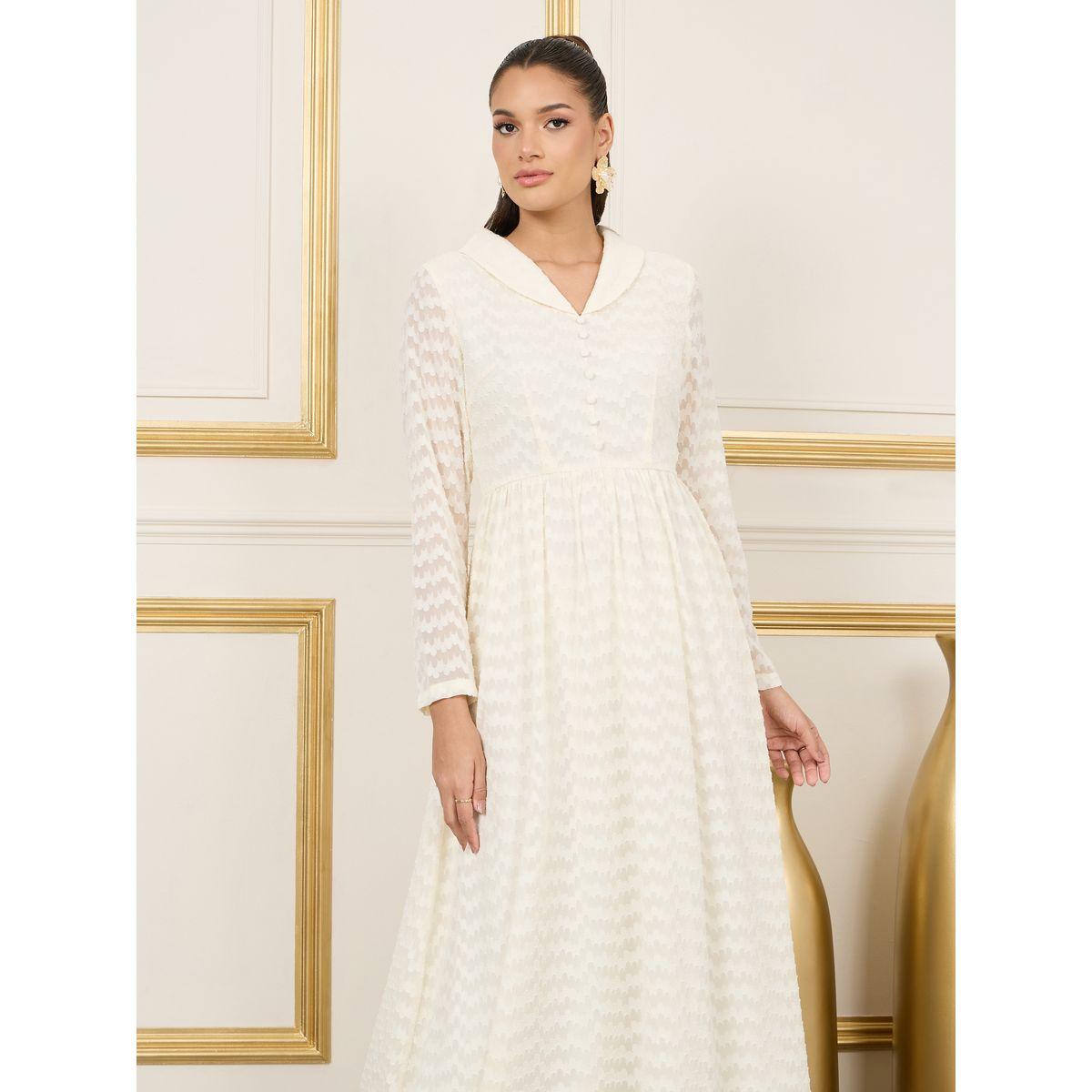 Styli Burnout Texture Collared A-Line Maxi Dress-women-clothing-dresses-image-2