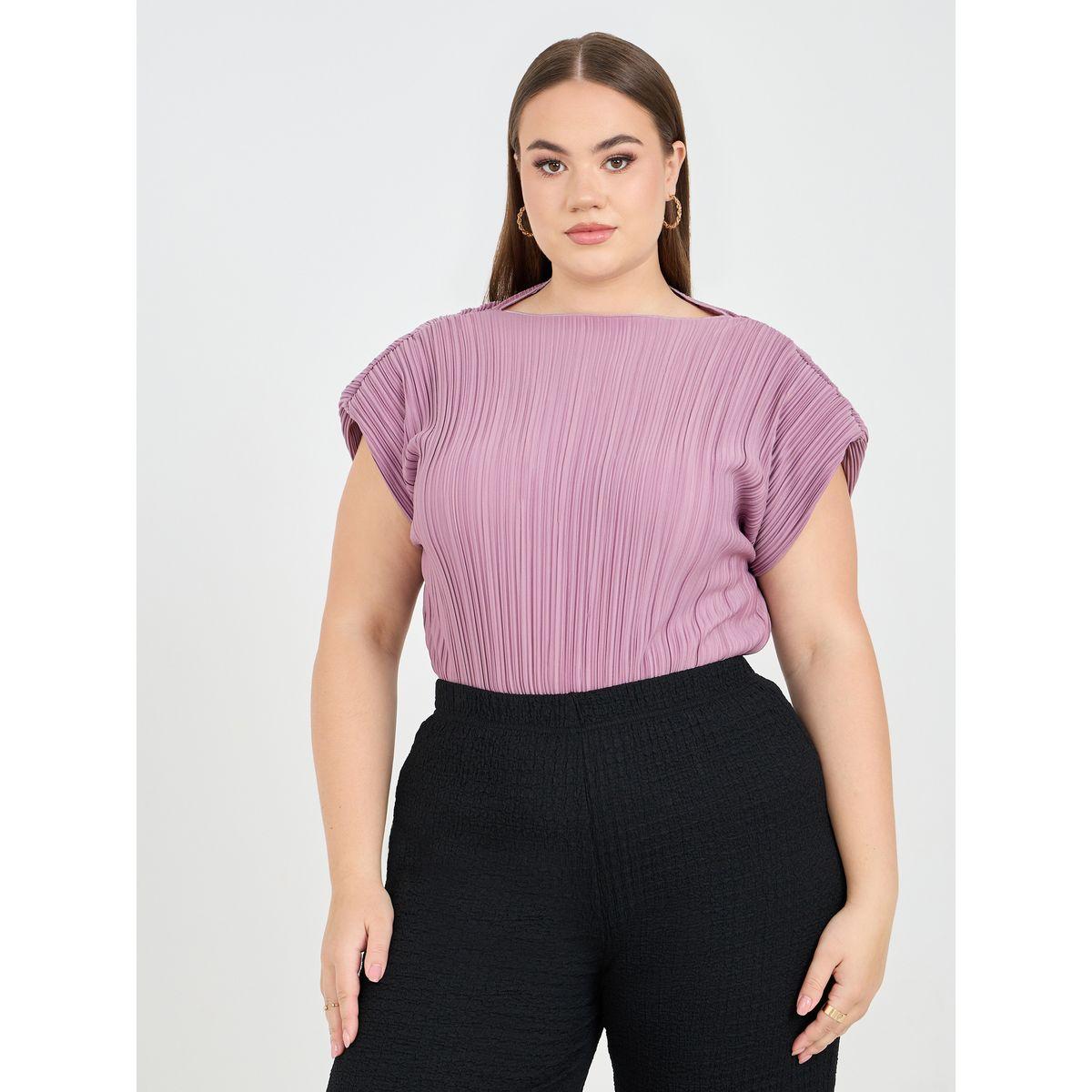 تيشيرت بمقاس كبير وياقة دائرية-women-clothing-tshirts-image-2