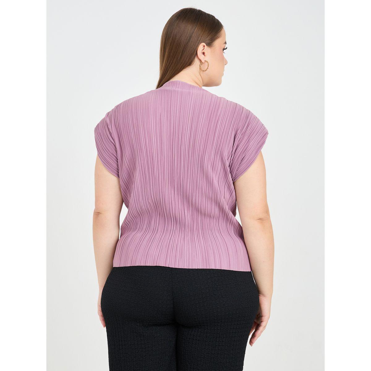 Styli Plus Accordion Pleated Round Neck T-shirt-women-clothing-tshirts-image-5