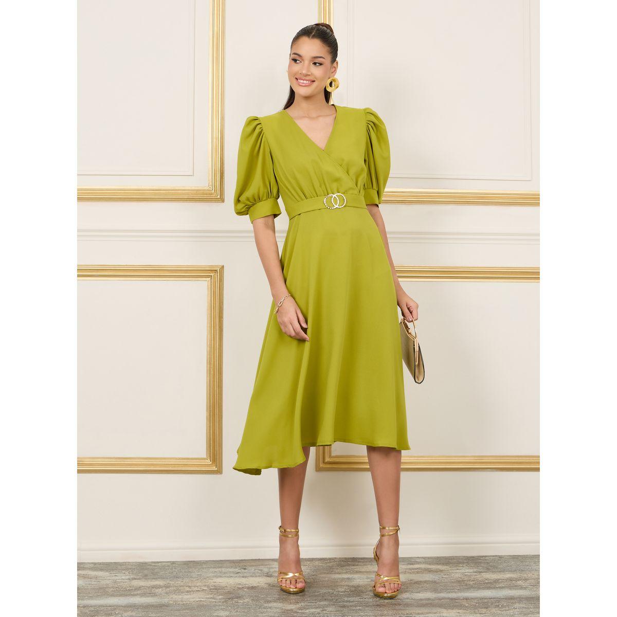 Styli Embellished Buckle Waist Detail A-Line Midi Dress-women-clothing-dresses-image-1