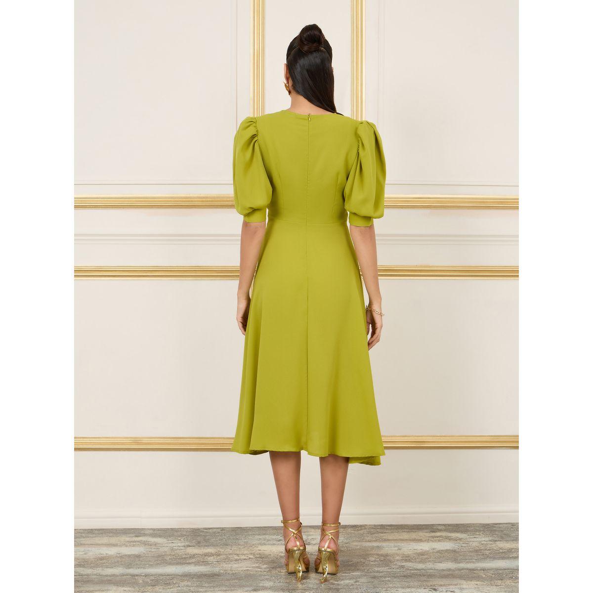 Styli Embellished Buckle Waist Detail A-Line Midi Dress-women-clothing-dresses-image-4