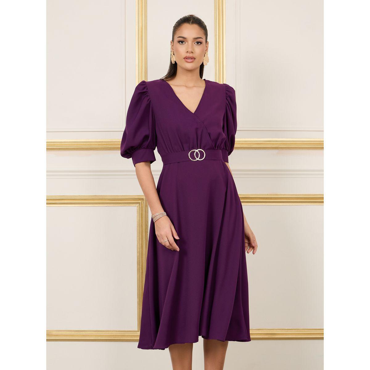 Styli Embellished Buckle Waist Detail A-Line Midi Dress-women-clothing-dresses-image-2