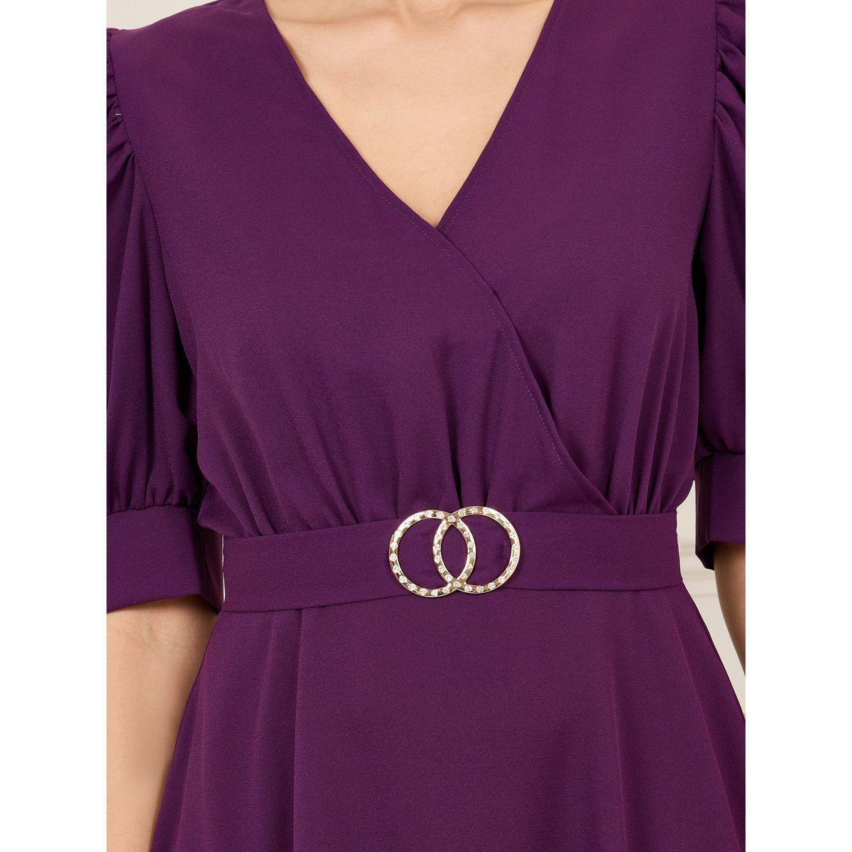 Styli Embellished Buckle Waist Detail A-Line Midi Dress-women-clothing-dresses-image-3
