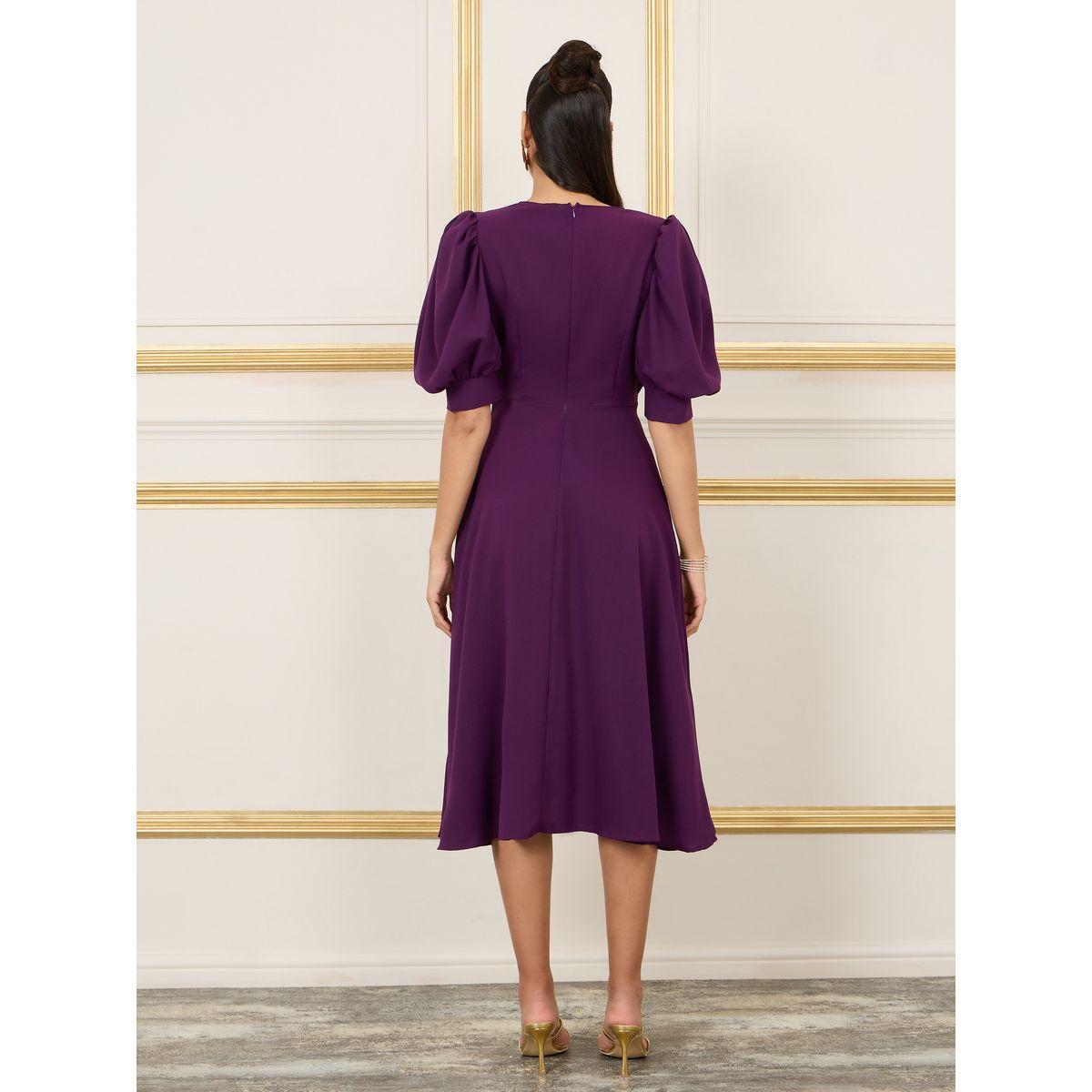 Styli Embellished Buckle Waist Detail A-Line Midi Dress-women-clothing-dresses-image-4