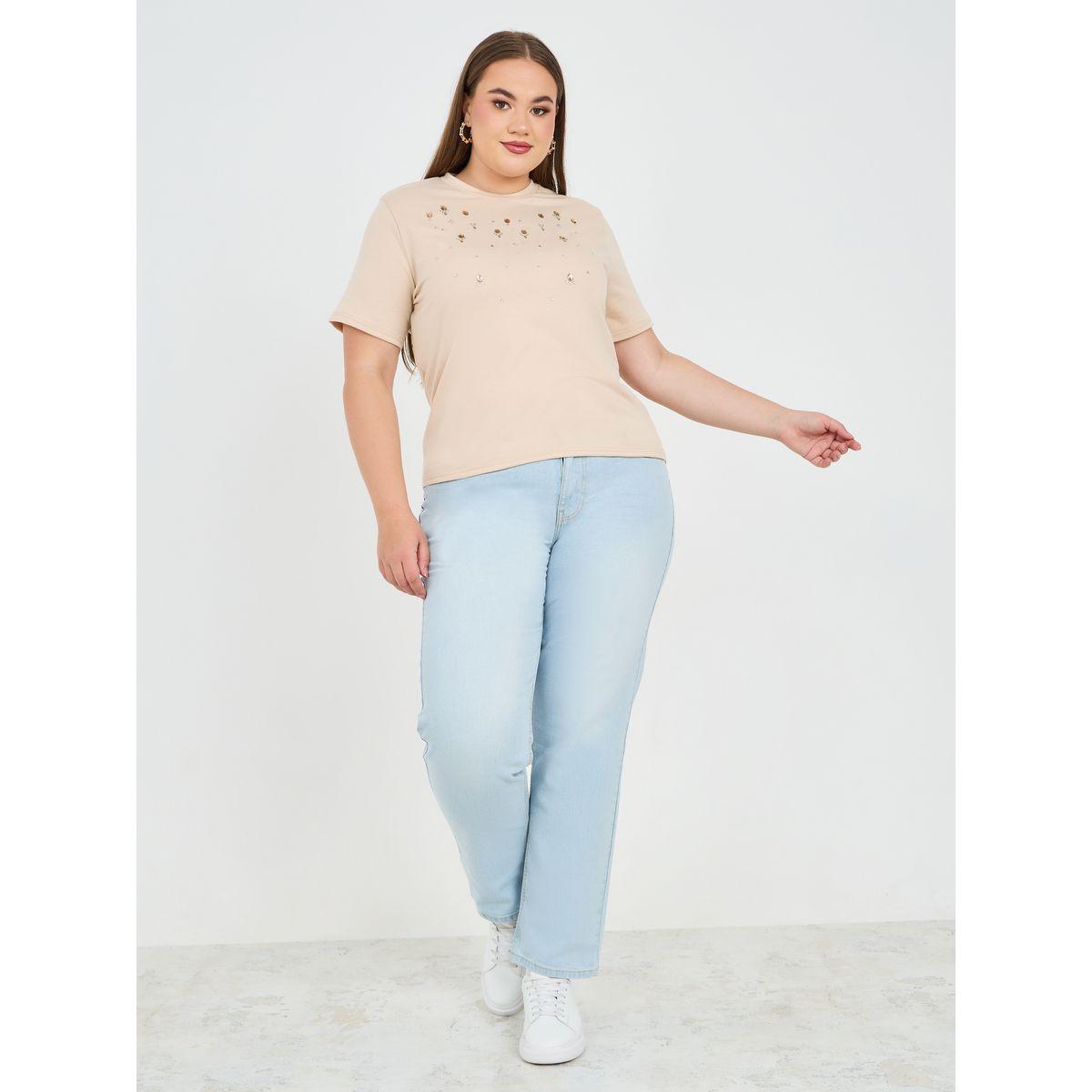 تيشيرت بمقاس كبير واكمام قصيرة-women-clothing-tshirts-image-2