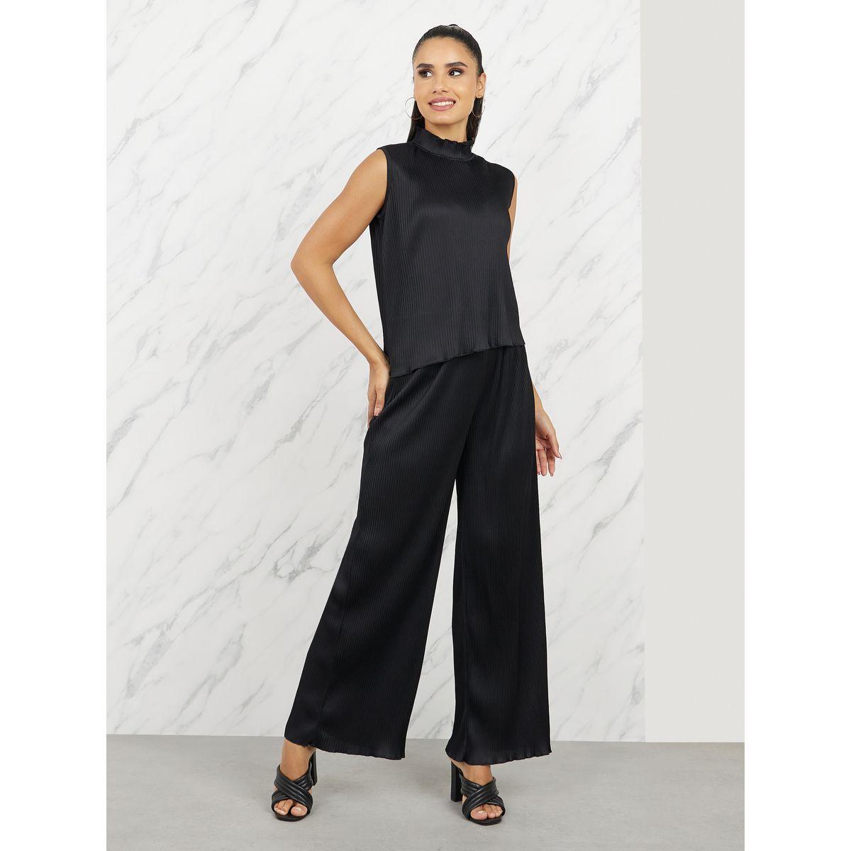 مجموعة من بنطال واسع مع بلوزة بليسيه-women-clothing-coordsets-image-1