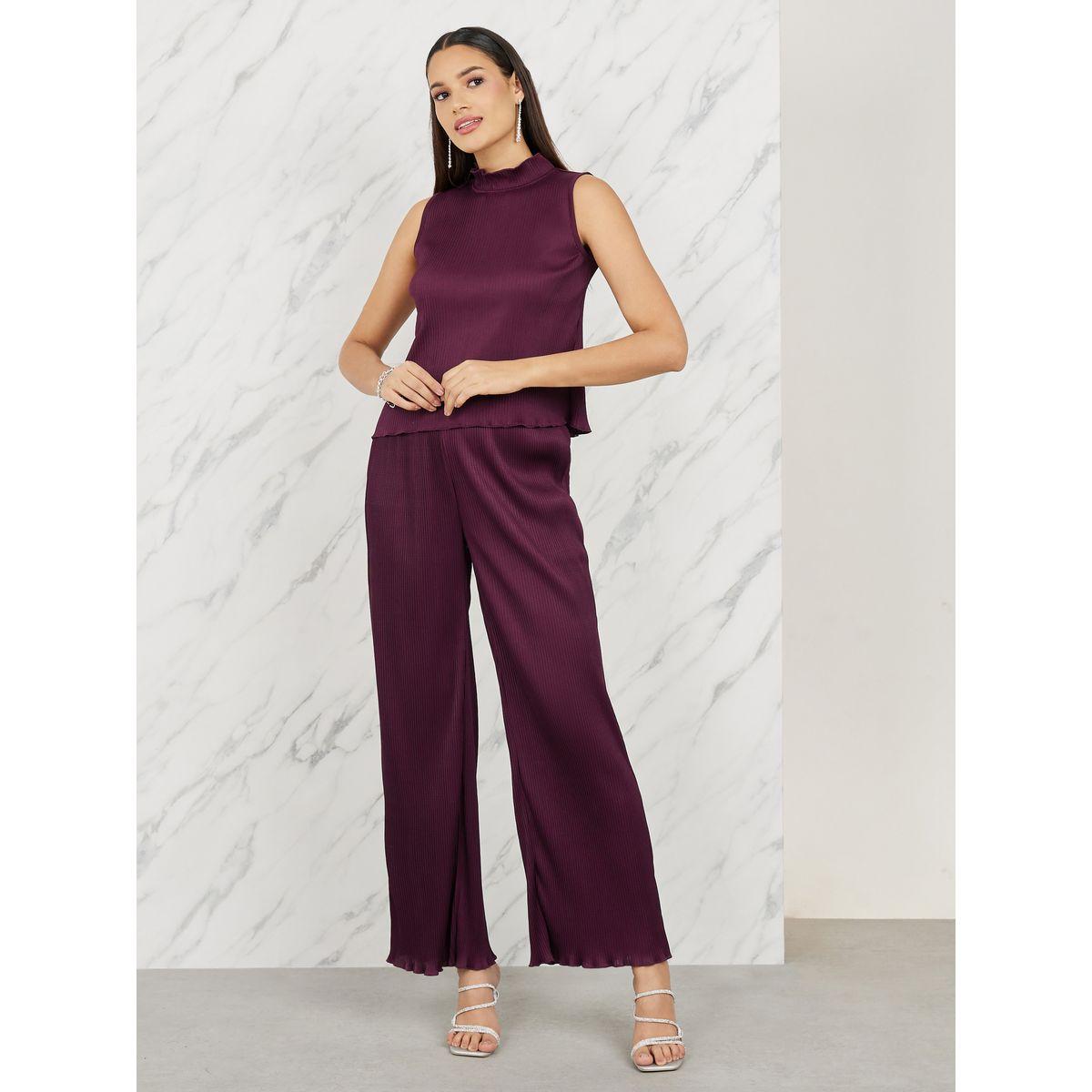 مجموعة من بنطال بارجل مستقيمة مع بلوزة بليسيه-women-clothing-coordsets-image-1