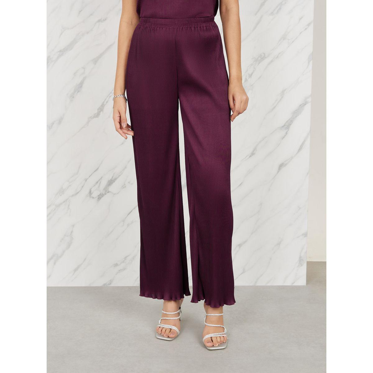 Styli Plisse High Neck Asymmetric Hem Top and Straight Leg Pant Set-women-clothing-coordsets-image-5