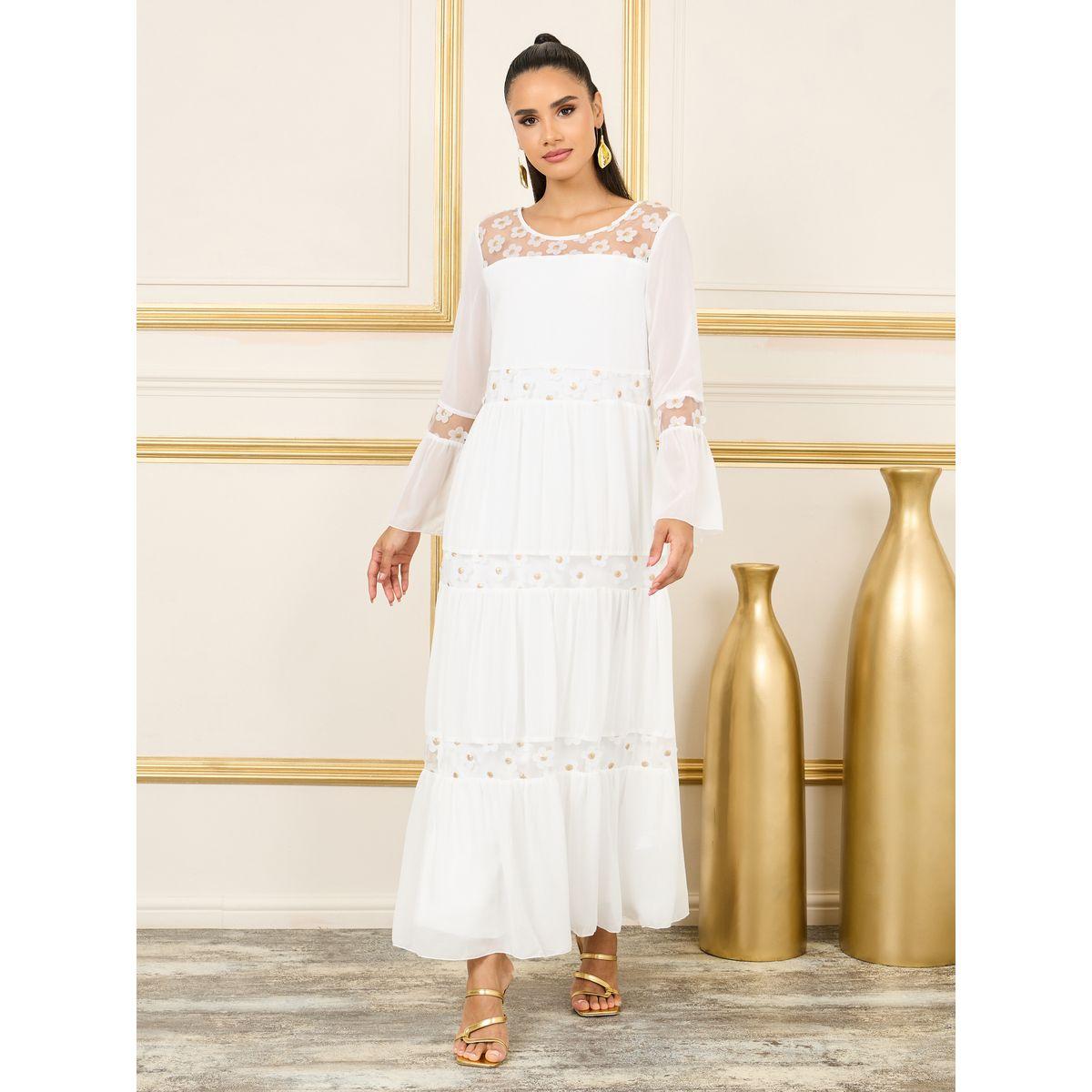 Styli Floral Print Mesh Panel Tiered Maxi Dress-women-clothing-dresses-image-1
