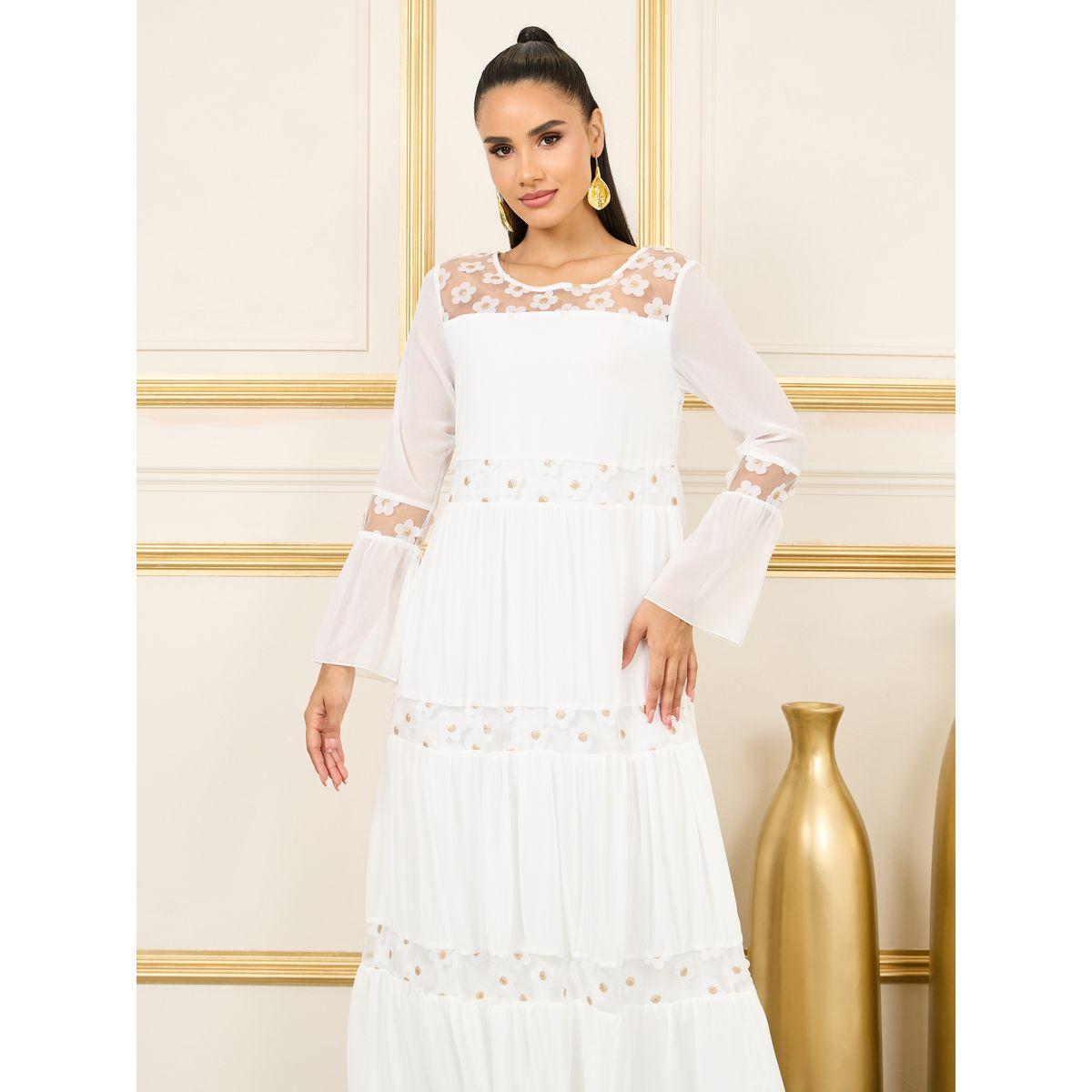 Styli Floral Print Mesh Panel Tiered Maxi Dress-women-clothing-dresses-image-2