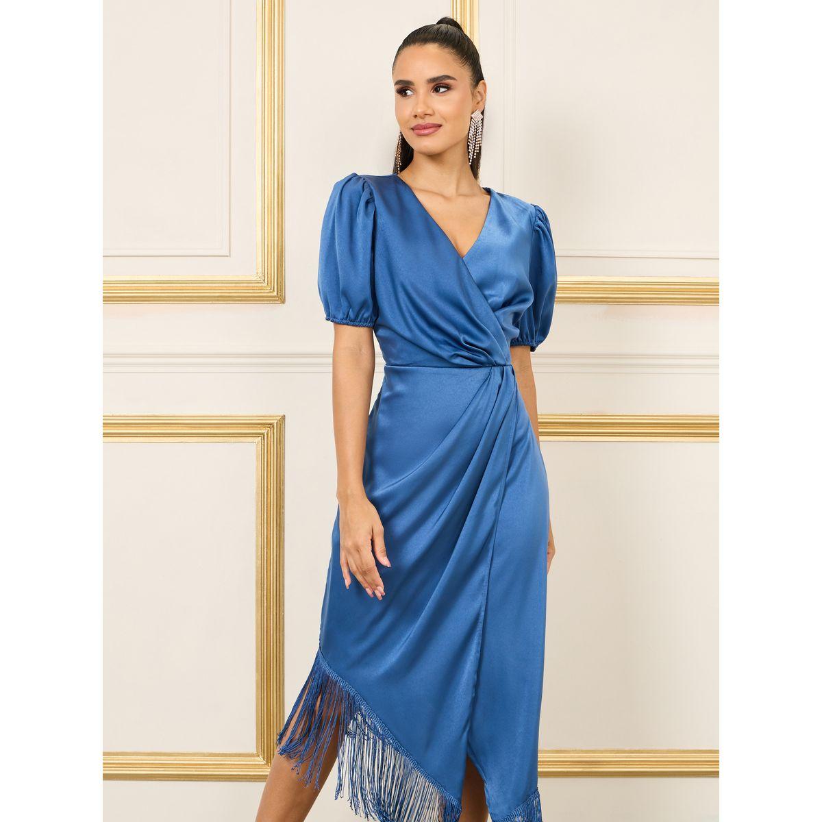 فستان ساتان ميدي بكسرات وشراشيب-women-clothing-dresses-image-2