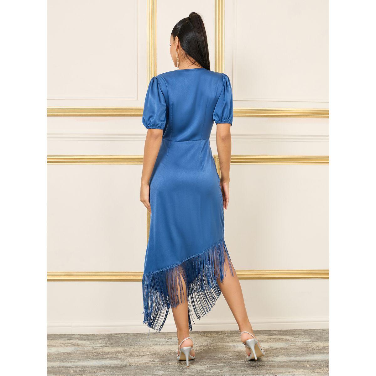 فستان ساتان ميدي بكسرات وشراشيب-women-clothing-dresses-image-4