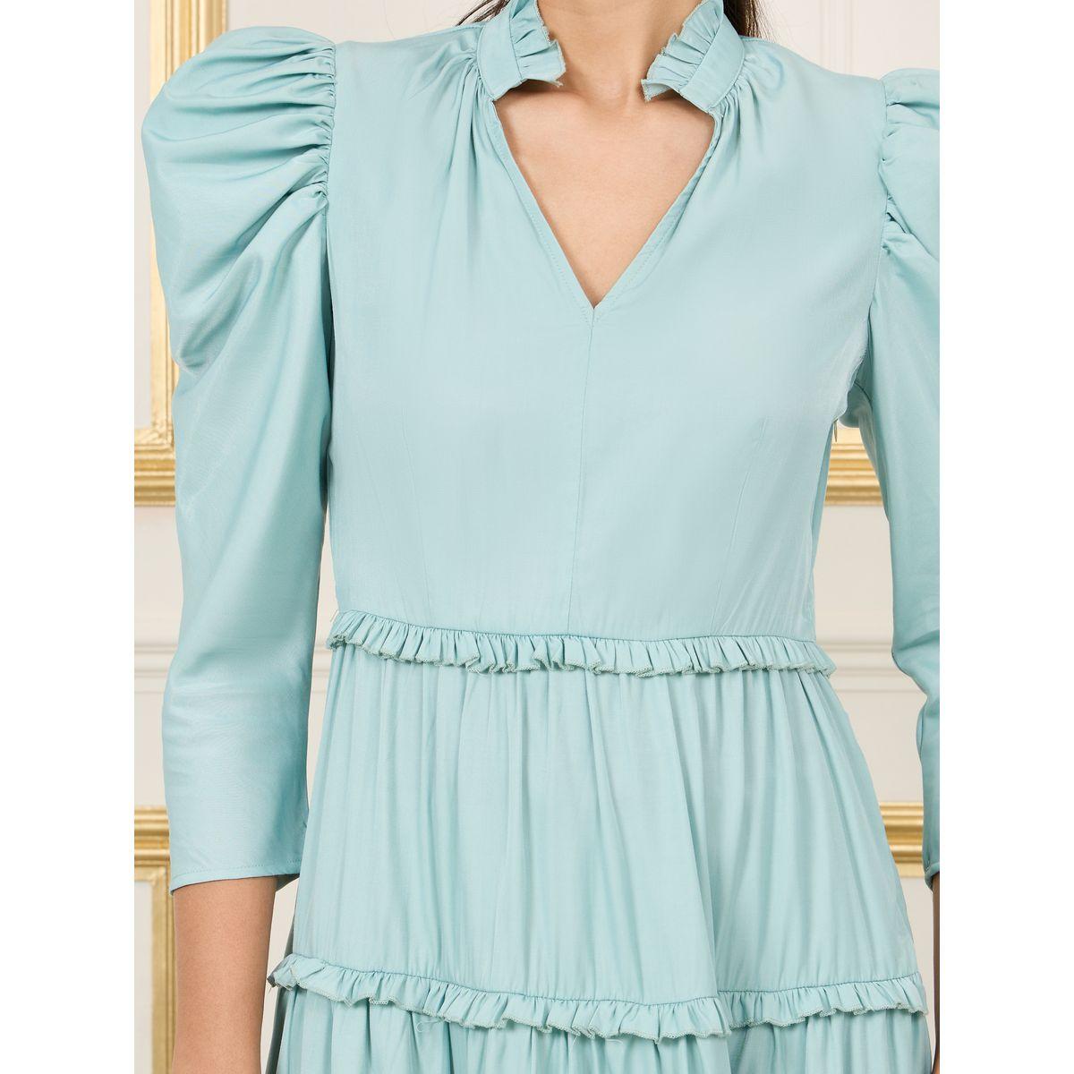 Styli Frill Detail Notch Neck Tiered Midi Dress-women-clothing-dresses-image-3