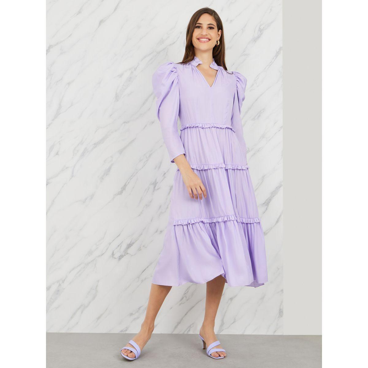 فستان ميدي بكسرات وتفاصيل كشكش-women-clothing-dresses-image-1