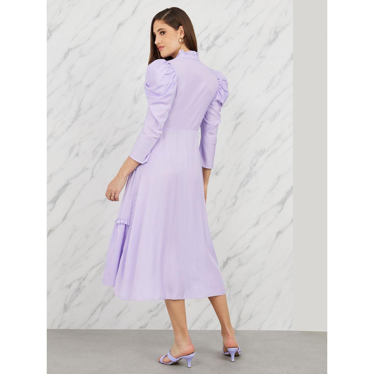 Styli Frill Detail Notch Neck Tiered Midi Dress-women-clothing-dresses-image-4