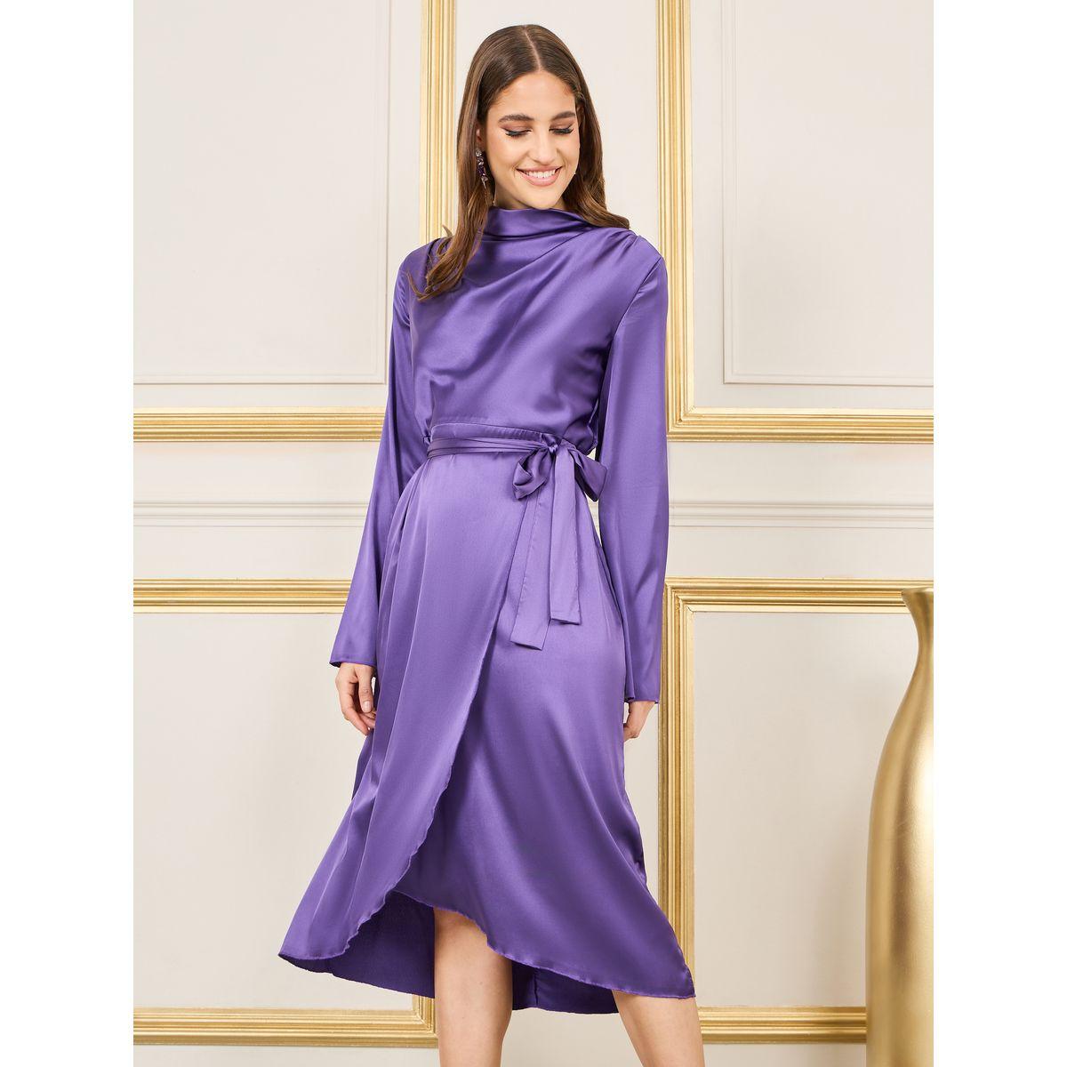 فستان ساتان ميدي بياقة عالية ورباط خصر-women-clothing-dresses-image-2