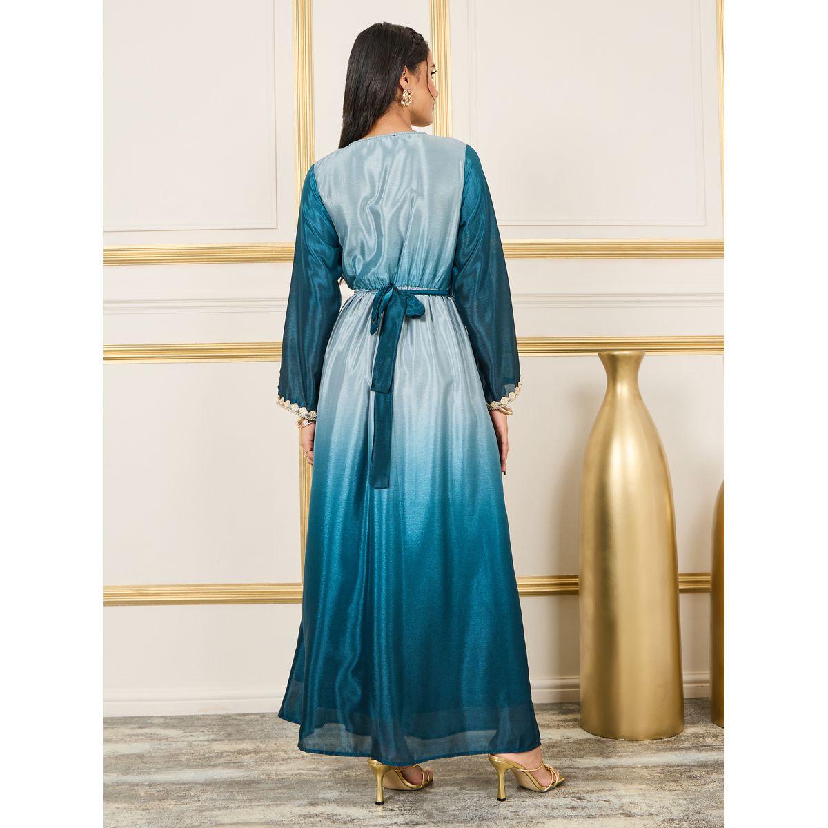 Styli Embroidered Lace Ombre Belted A-Line Maxi Dress-women-arabicclothing-kaftan-image-4