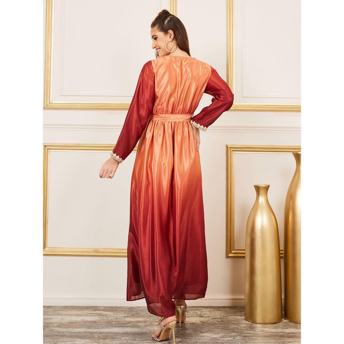 Styli Ombre Print Lace Detail Kaftan with Self Tie Up-women-arabicclothing-kaftan-image-4