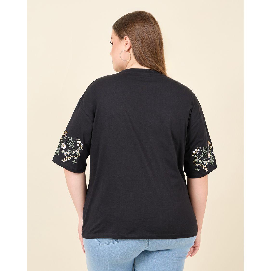 ستيلي بلس بأكمام مطرزة كبيرة وتي شيرت طويل-women-clothing-tshirts-image-4