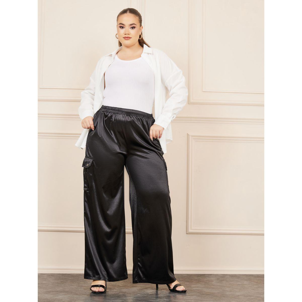 Styli Plus Satin Cargo Wide Leg Pant-women-clothing-bottoms-trousers-image-1