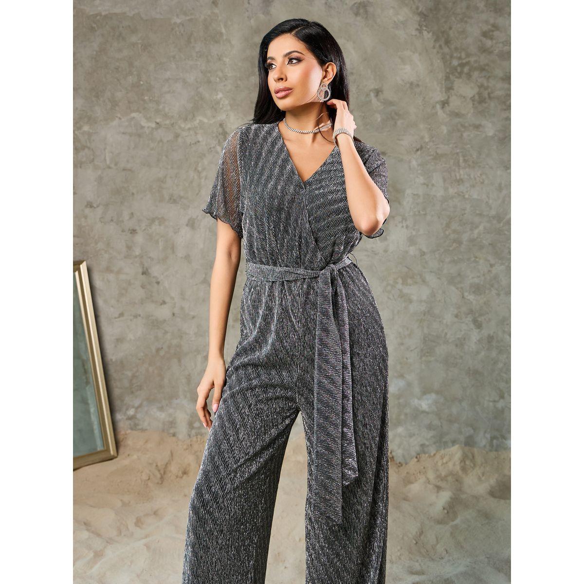 Styli Lurex Knit Textured Wide Leg Wrap Jumpsuit-women-clothing-jumpsuits-image-2