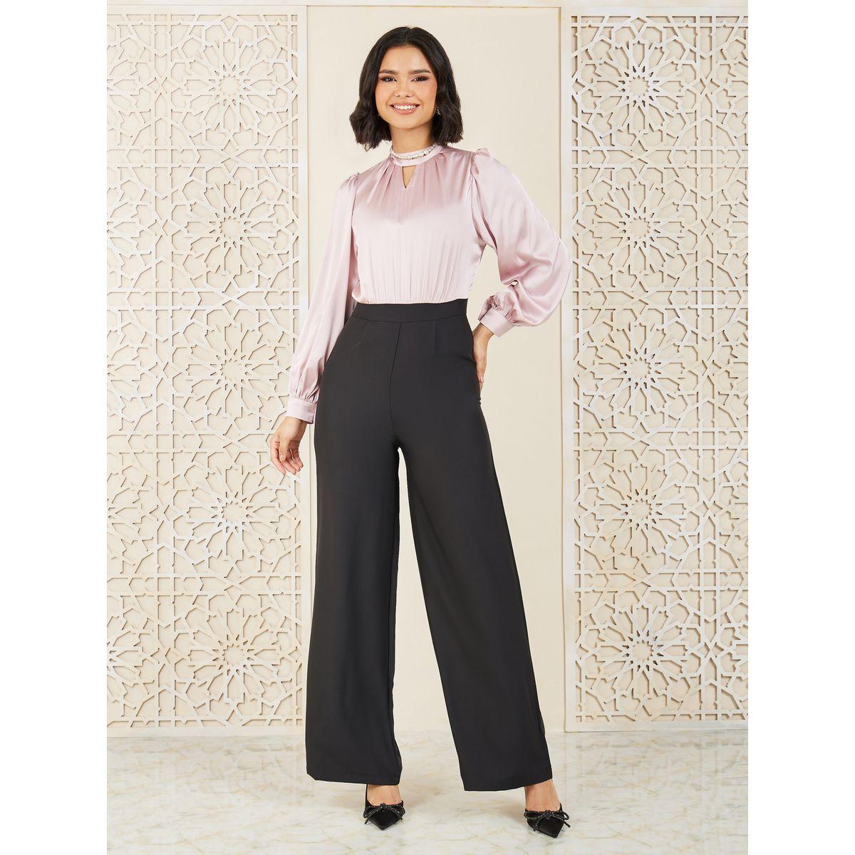 Styli Satin Key Hole Neck Wide Leg Jumpsuit-women-clothing-jumpsuits-image-1