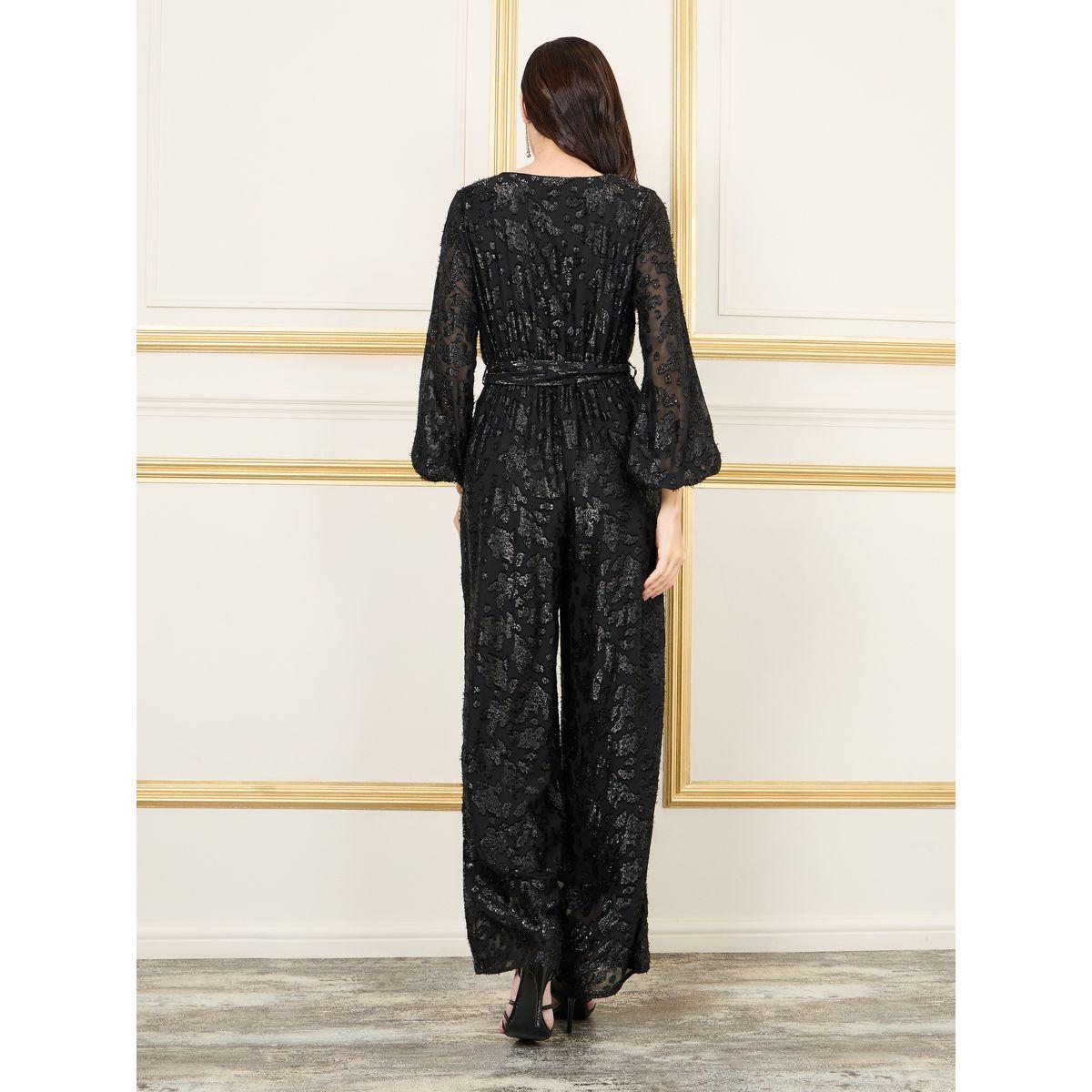 Styli Burnout Lurex Texture Wide Leg Jumpsuit with Self Tie Up-women-clothing-jumpsuits-image-4