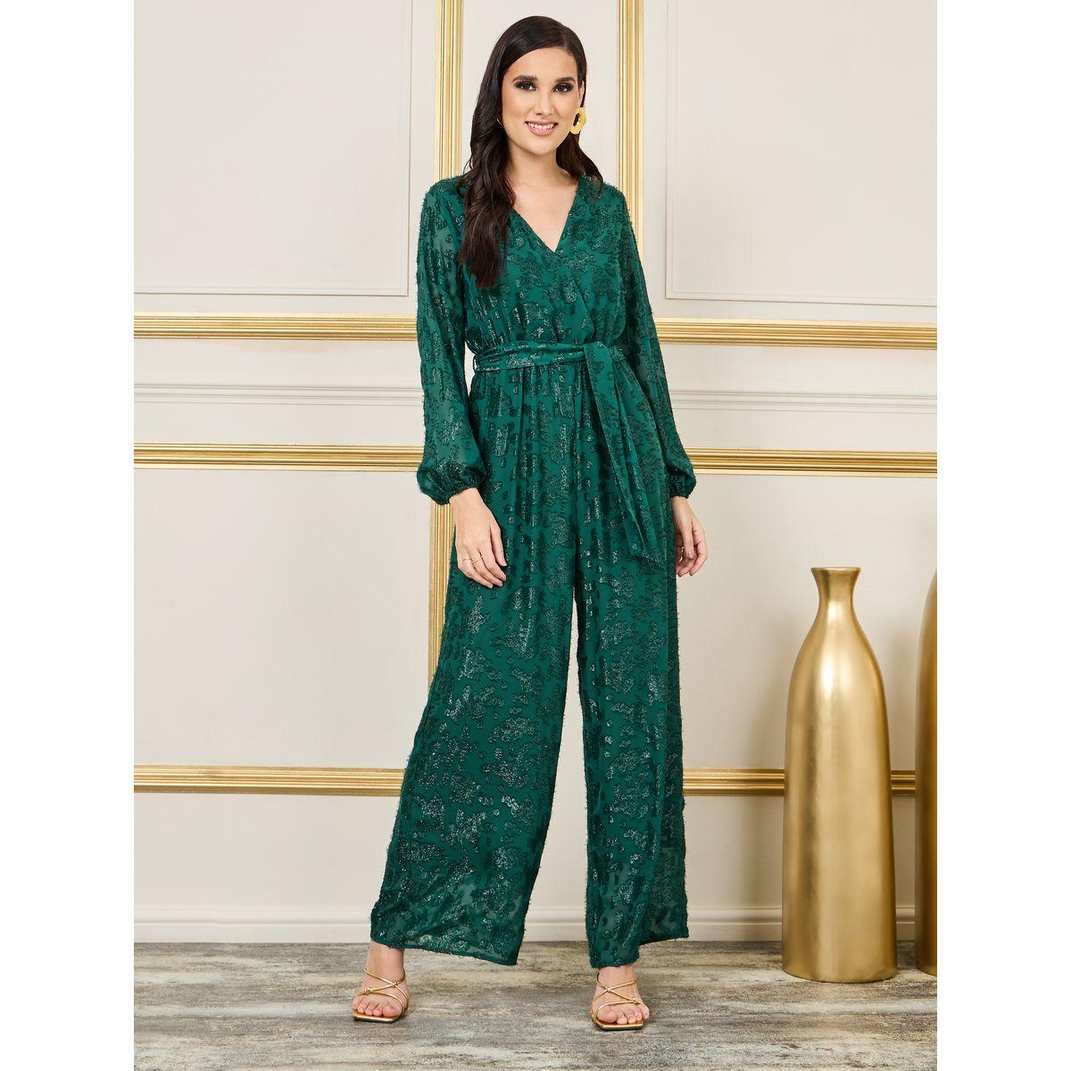 Styli Burnout Lurex Texture Wide Leg Jumpsuit with Self Tie Up-women-clothing-jumpsuits-image-1