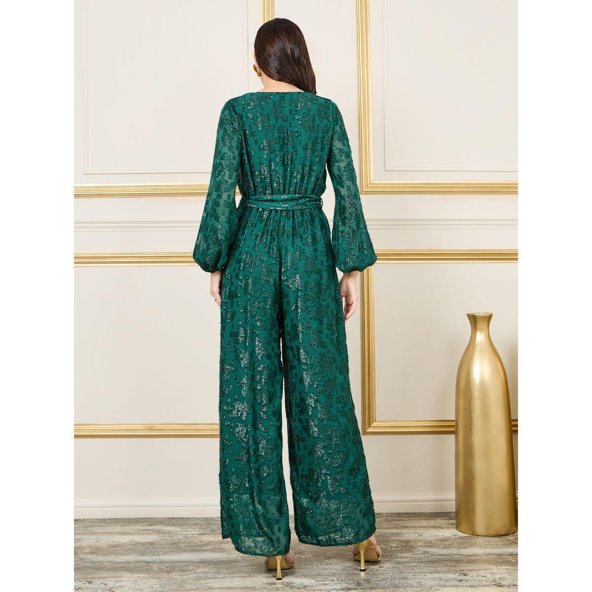 Styli Burnout Lurex Texture Wide Leg Jumpsuit with Self Tie Up-women-clothing-jumpsuits-image-4