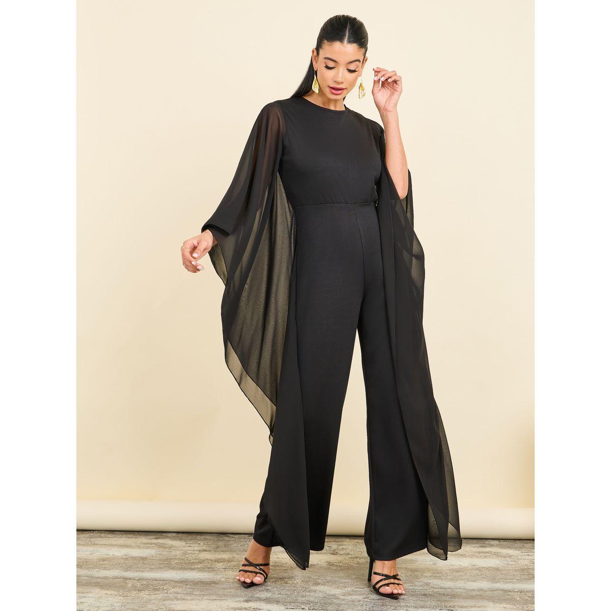 Styli Solid Cape Sleeves Straight Leg Knit Jumpsuit-women-clothing-jumpsuits-image-1