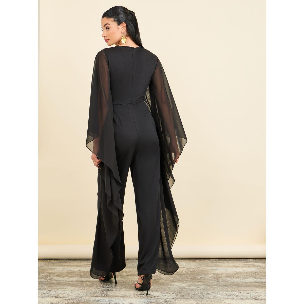 Styli Solid Cape Sleeves Straight Leg Knit Jumpsuit-women-clothing-jumpsuits-image-4