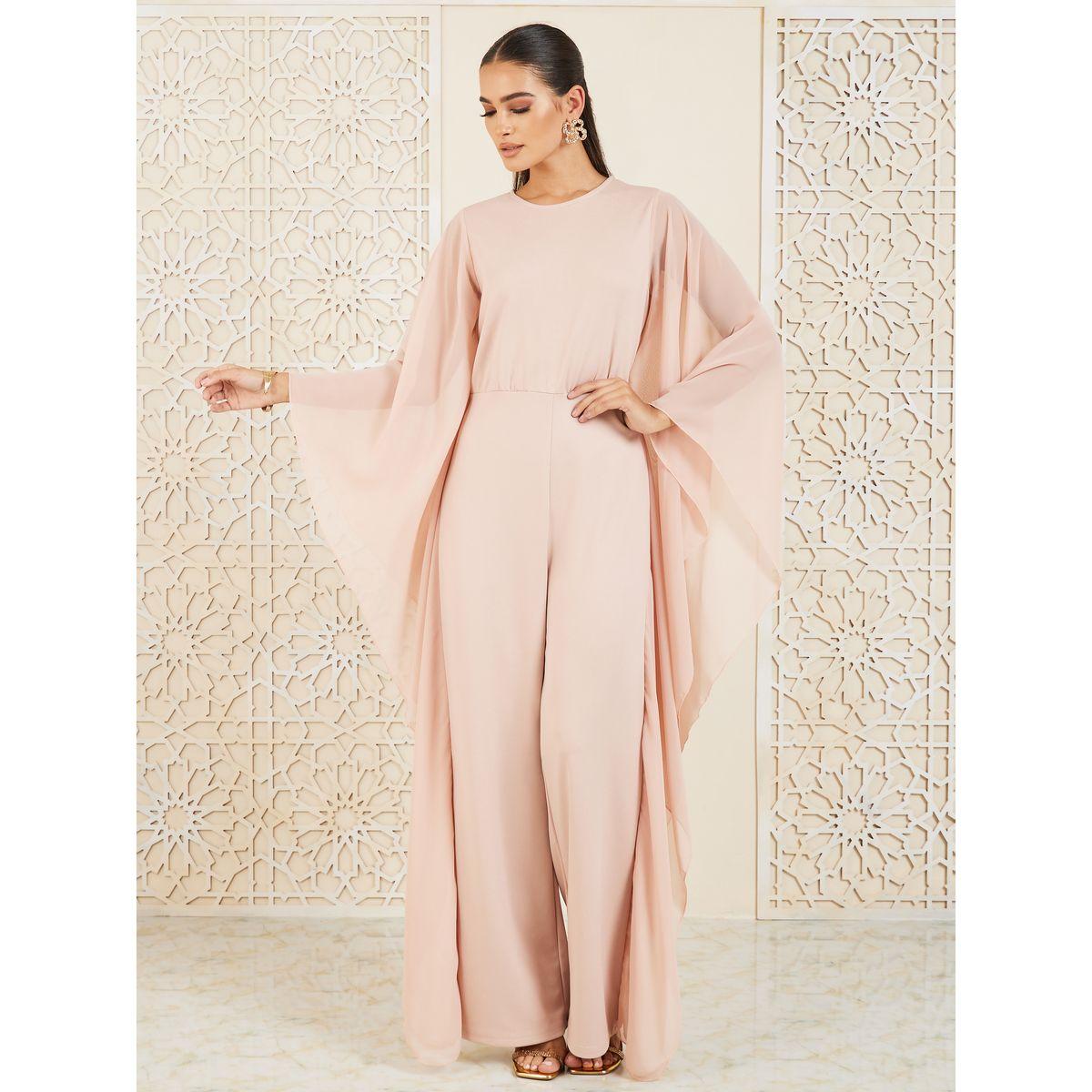 جمبسوت محبوك بأرجل مستقيمة واكمام كيب-women-clothing-jumpsuits-image-1