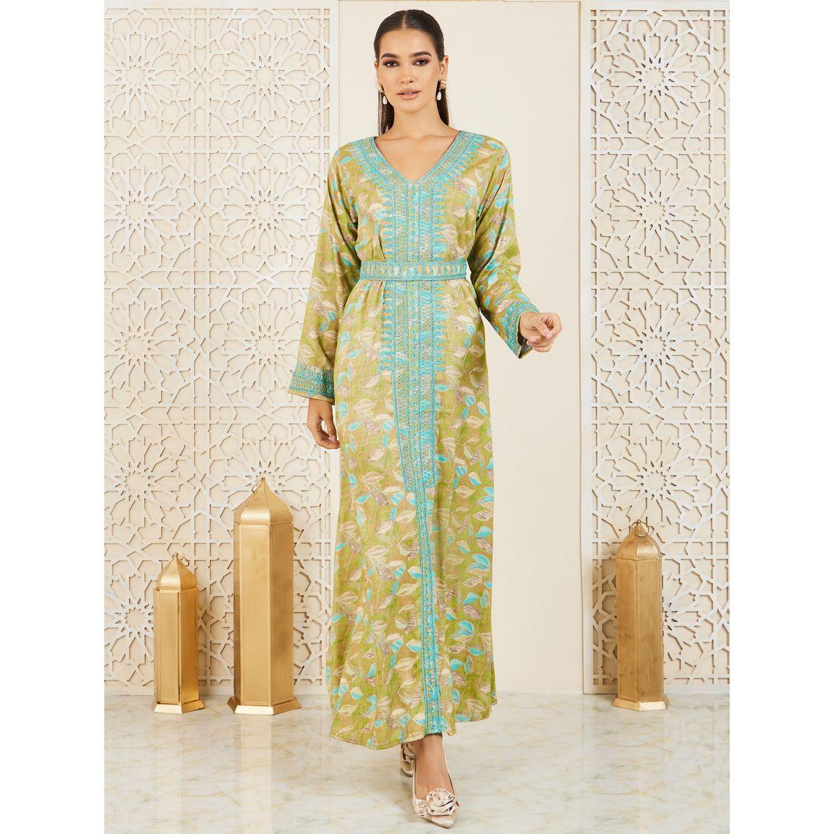 Styli Embroidered Printed Jalabiya with Waist Belt-women-arabicclothing-jalabiyas-image-1
