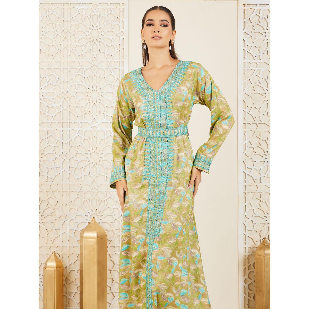 Styli Embroidered Printed Jalabiya with Waist Belt-women-arabicclothing-jalabiyas-image-2